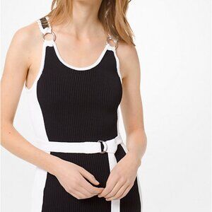MICHAEL Michael Kors Black and White Color-Block Ribbed Knit Dress